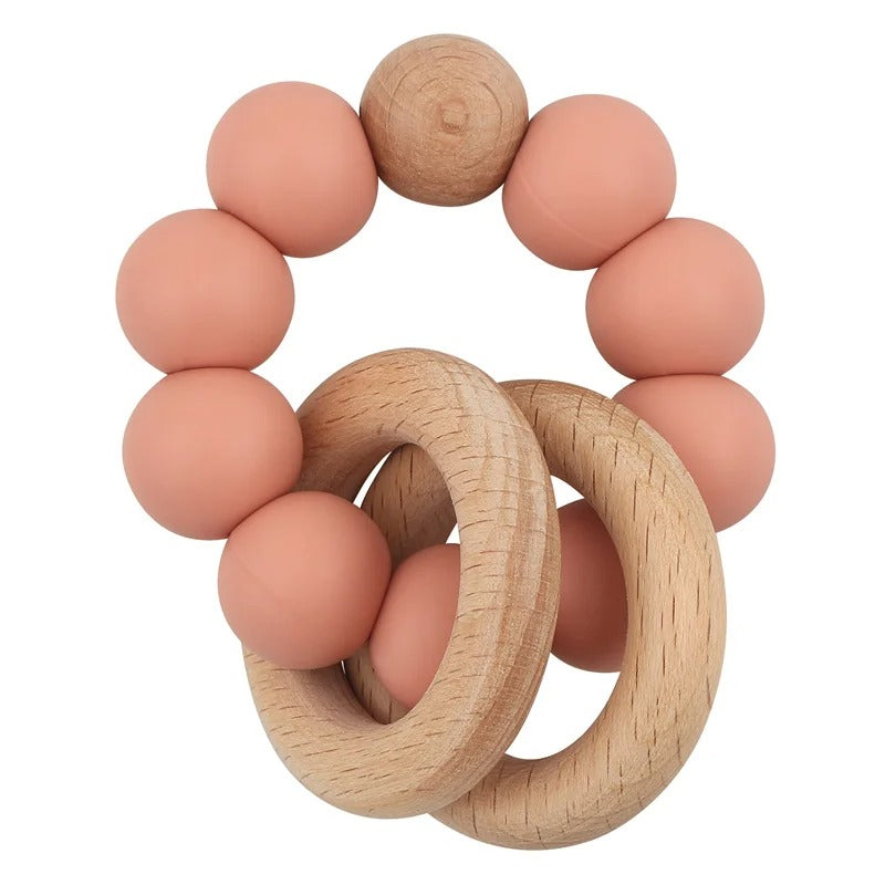 Baby Health Nursing Bracelets Teether Bab Toys Silicone Beads Wooden Ring Teething Wood Rattles Fidget Toys Newborn Accessories