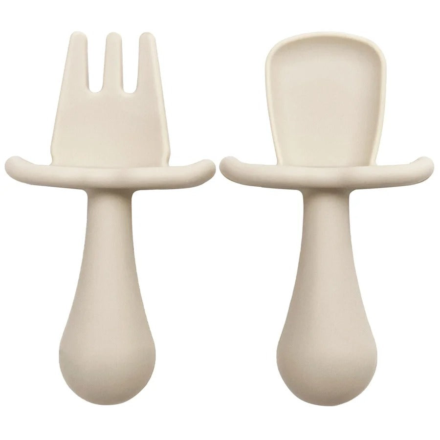 2pc Baby Silicone Spoon Fork Feeding Set Kid Training Dishes Plate Children's Tableware Toddlers Weaning Baby Accessories