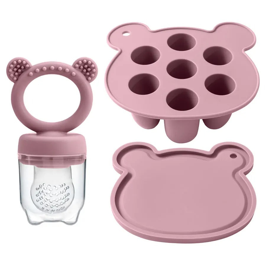 2PCS Baby Ice Cream Pops Silicone Mold Ice Cream Maker Cartoon Animal Shapes Molds Baby Fruit Feeding Pacifier Teether Toy