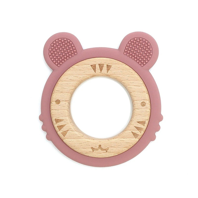 1pc Baby Teether Silicone Bracelet BPA Free Cute Cartoon Tiger Pendant Teething Toy Wood Ring Chewing Baby Accessories Toys