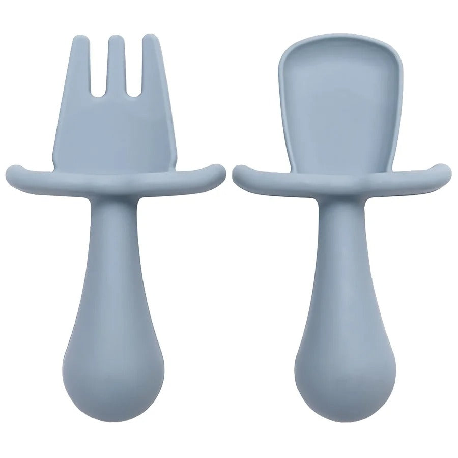 2pc Baby Silicone Spoon Fork Feeding Set Kid Training Dishes Plate Children's Tableware Toddlers Weaning Baby Accessories