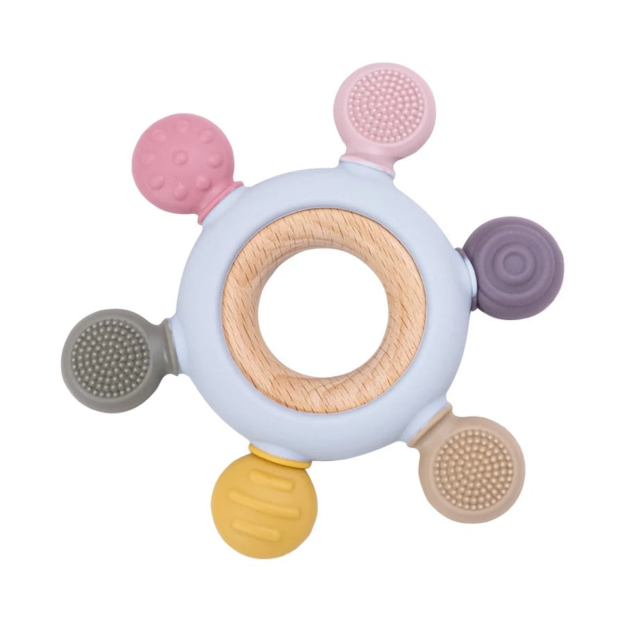 Color Kids 1PC Silicone Teether Toy newborn Rudder Shape Wooden Teether Ring Baby Toys BPA Free Molar Stick Baby Accessories