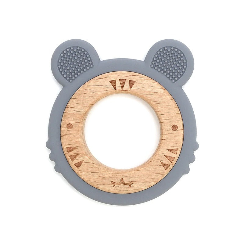 1pc Baby Teether Silicone Bracelet BPA Free Cute Cartoon Tiger Pendant Teething Toy Wood Ring Chewing Baby Accessories Toys