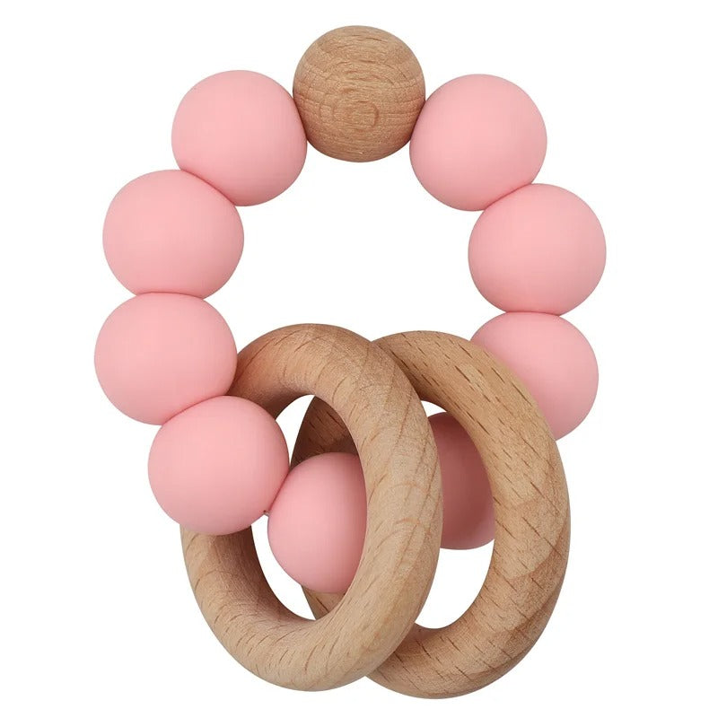 Baby Health Nursing Bracelets Teether Bab Toys Silicone Beads Wooden Ring Teething Wood Rattles Fidget Toys Newborn Accessories