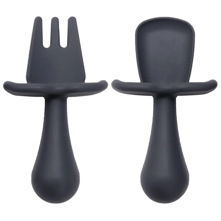 2pc Baby Silicone Spoon Fork Feeding Set Kid Training Dishes Plate Children's Tableware Toddlers Weaning Baby Accessories