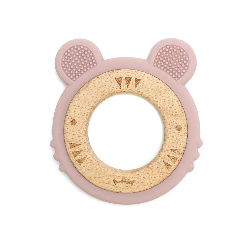 1pc Baby Teether Silicone Bracelet BPA Free Cute Cartoon Tiger Pendant Teething Toy Wood Ring Chewing Baby Accessories Toys