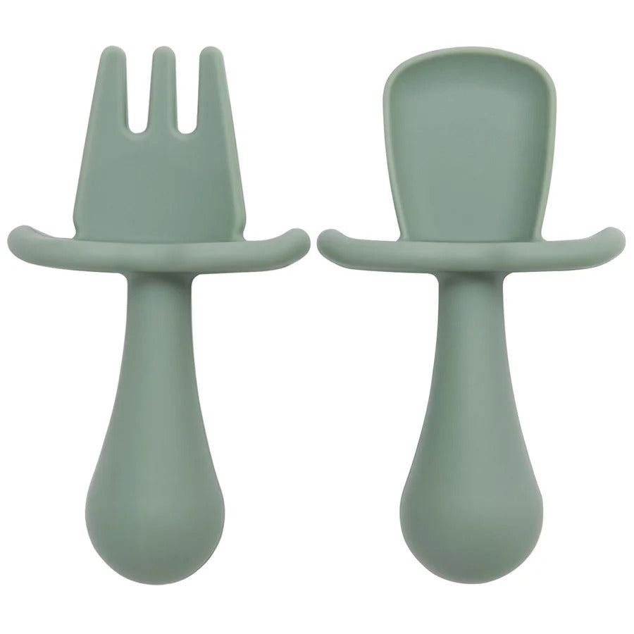 2pc Baby Silicone Spoon Fork Feeding Set Kid Training Dishes Plate Children's Tableware Toddlers Weaning Baby Accessories