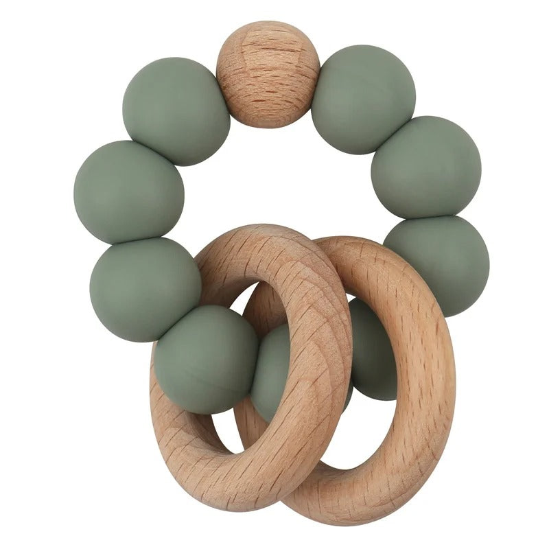 Baby Health Nursing Bracelets Teether Bab Toys Silicone Beads Wooden Ring Teething Wood Rattles Fidget Toys Newborn Accessories