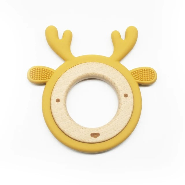 New Design Customized Cartoon Animals Baby Teether Toy 1PC Food Grade Wooden Ring Chewing Products Kids Molar Essentials
