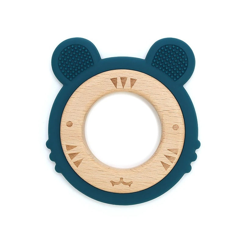 1pc Baby Teether Silicone Bracelet BPA Free Cute Cartoon Tiger Pendant Teething Toy Wood Ring Chewing Baby Accessories Toys