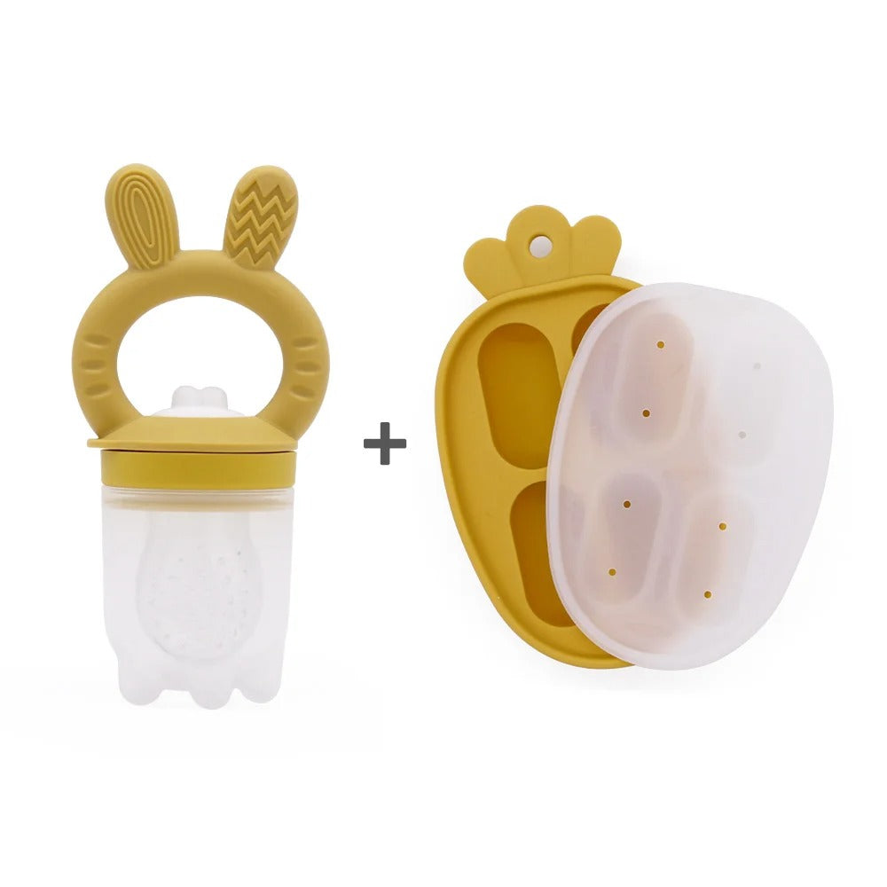 Cute Baby Fruit and Vegetable Teether Toy Food Supplement Bite Le Silicone Baby Feeding Tableware Ice Cream Mold Baby Stuff