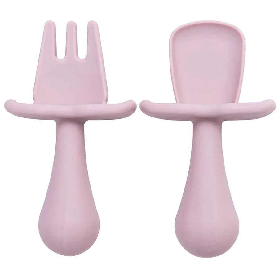 2pc Baby Silicone Spoon Fork Feeding Set Kid Training Dishes Plate Children's Tableware Toddlers Weaning Baby Accessories