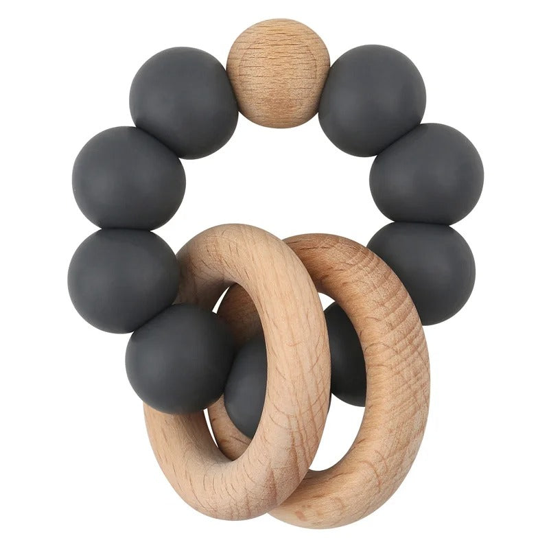 Baby Health Nursing Bracelets Teether Bab Toys Silicone Beads Wooden Ring Teething Wood Rattles Fidget Toys Newborn Accessories