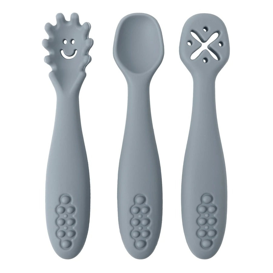 3PCS Kawaii Baby Learning Spoons Utensils Set Toddler Feeding Tableware Baby Silicone Teether Toys Training Cutlery Baby Stuff