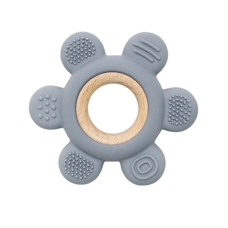 Color Kids 1PC Silicone Teether Toy newborn Rudder Shape Wooden Teether Ring Baby Toys BPA Free Molar Stick Baby Accessories