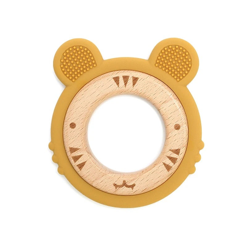 1pc Baby Teether Silicone Bracelet BPA Free Cute Cartoon Tiger Pendant Teething Toy Wood Ring Chewing Baby Accessories Toys
