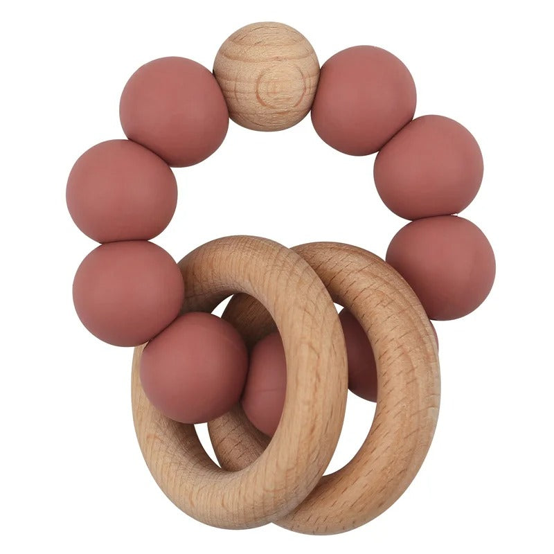 Baby Health Nursing Bracelets Teether Bab Toys Silicone Beads Wooden Ring Teething Wood Rattles Fidget Toys Newborn Accessories