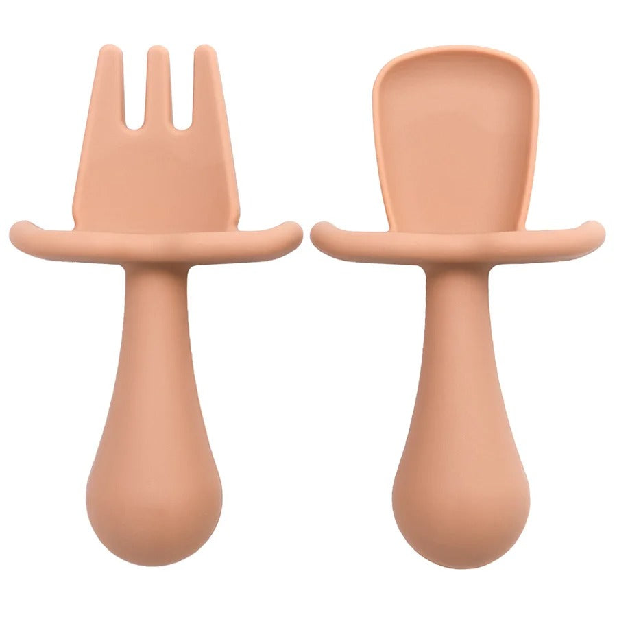 2pc Baby Silicone Spoon Fork Feeding Set Kid Training Dishes Plate Children's Tableware Toddlers Weaning Baby Accessories