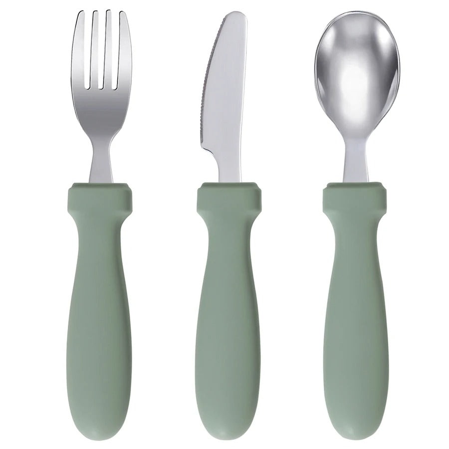 Newborn Stainless Steel Children's Tableware Spoon Fork Knife Set Dessert Spoon For Kids Baby Gadgets Feeding Cutlery Baby Stuff