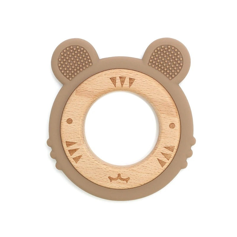 1pc Baby Teether Silicone Bracelet BPA Free Cute Cartoon Tiger Pendant Teething Toy Wood Ring Chewing Baby Accessories Toys