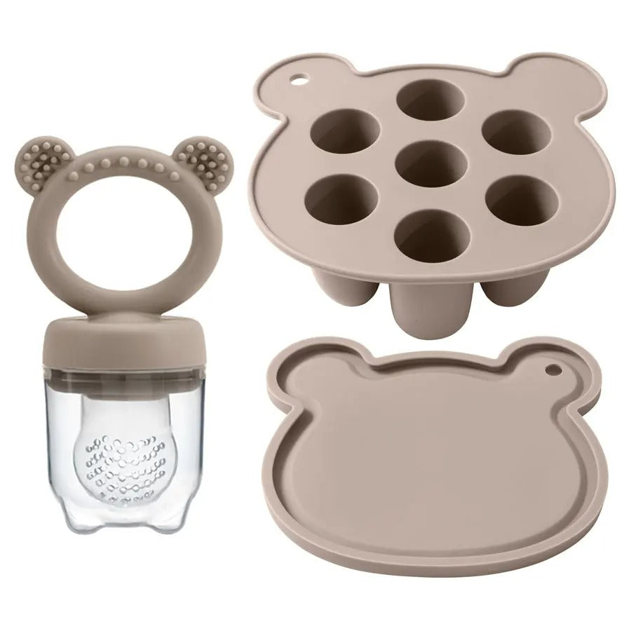 2PCS Baby Ice Cream Pops Silicone Mold Ice Cream Maker Cartoon Animal Shapes Molds Baby Fruit Feeding Pacifier Teether Toy