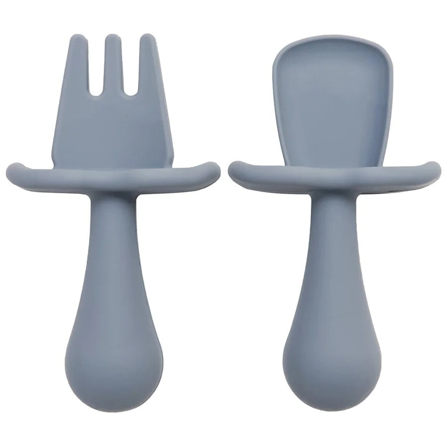 2pc Baby Silicone Spoon Fork Feeding Set Kid Training Dishes Plate Children's Tableware Toddlers Weaning Baby Accessories