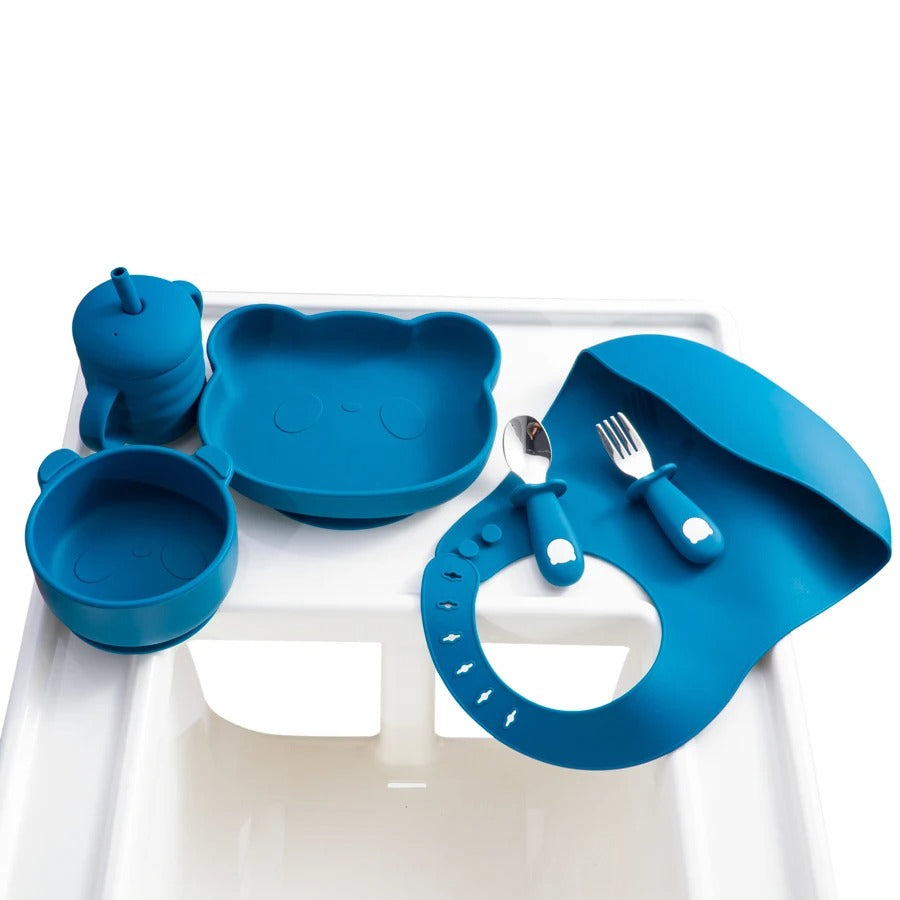 New Design Baby Feeding Solid Food Spoon Fork Set BPA Free Silicone Handle Cartoon Bear Stainless Utensil Children's Tableware