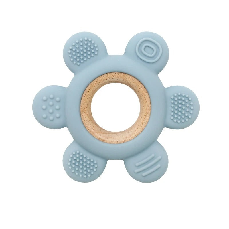 Color Kids 1PC Silicone Teether Toy newborn Rudder Shape Wooden Teether Ring Baby Toys BPA Free Molar Stick Baby Accessories