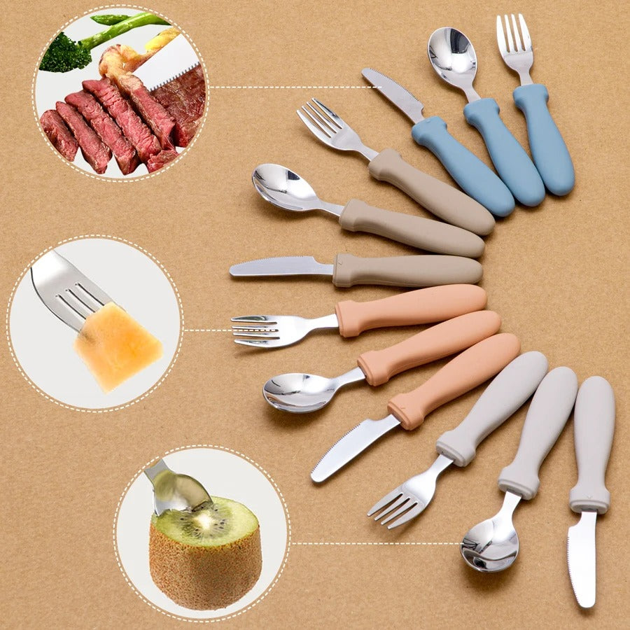 Newborn Stainless Steel Children's Tableware Spoon Fork Knife Set Dessert Spoon For Kids Baby Gadgets Feeding Cutlery Baby Stuff