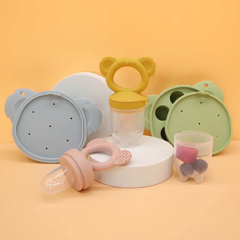 2PCS Baby Ice Cream Pops Silicone Mold Ice Cream Maker Cartoon Animal Shapes Molds Baby Fruit Feeding Pacifier Teether Toy