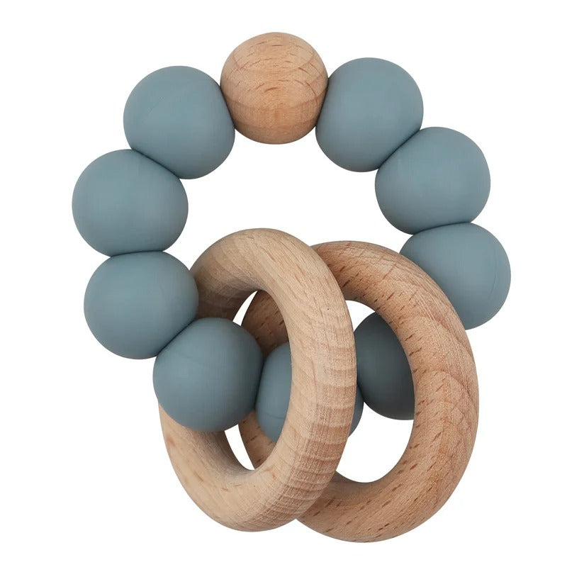Baby Health Nursing Bracelets Teether Bab Toys Silicone Beads Wooden Ring Teething Wood Rattles Fidget Toys Newborn Accessories