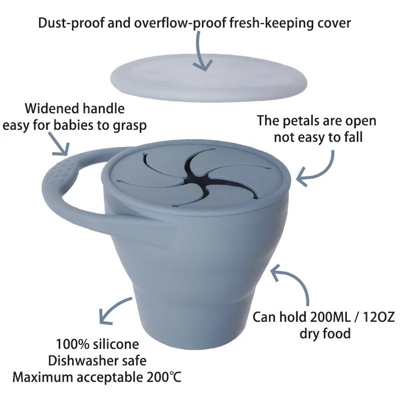 100%Food Safe Approve Silicone Container For Small Items Fashionable Snack cup Portable Food Cup With Lid Baby Accessories
