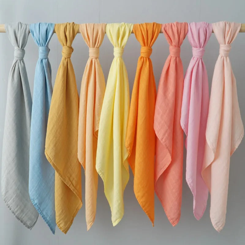 Muslin 70%Bamboo 30%Cotton Baby Blanket Baby Bed Soft Swaddle Newborn Pure Color Feeding Bibs Bandana Burp Cloth Towel Scarf