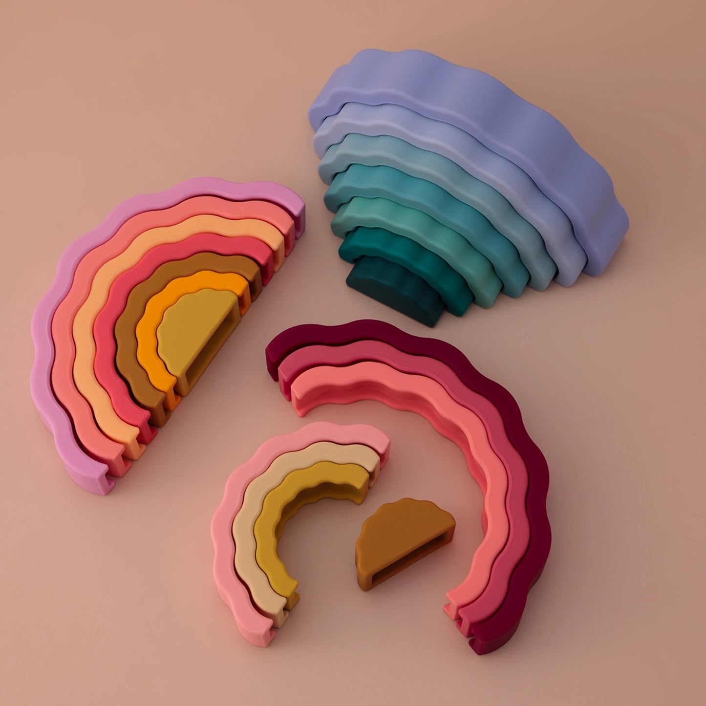 1Set Wavy Rainbow Stacking Toy BPA Free Silicone Teether Toy Baby Sensory Montessori Learning Toy For Kids 0-3 Years Baby Stuff