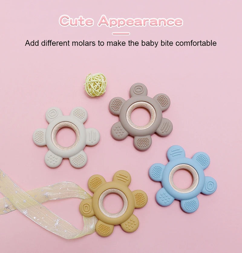 Color Kids 1PC Silicone Teether Toy newborn Rudder Shape Wooden Teether Ring Baby Toys BPA Free Molar Stick Baby Accessories