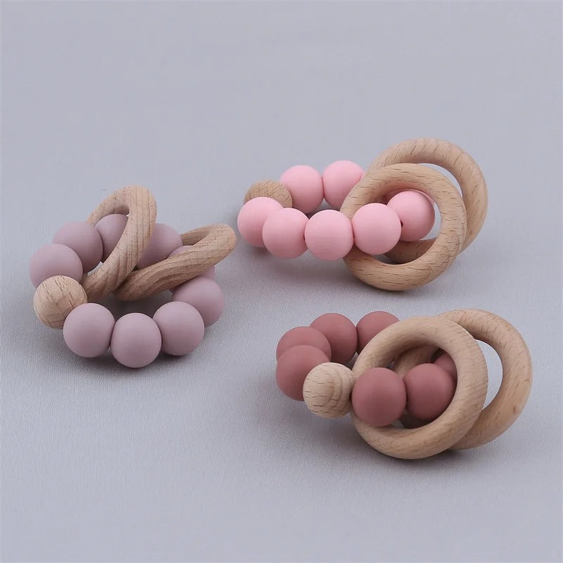 Baby Health Nursing Bracelets Teether Bab Toys Silicone Beads Wooden Ring Teething Wood Rattles Fidget Toys Newborn Accessories