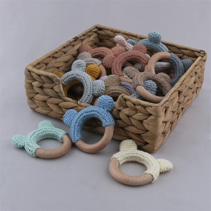 Food Grade Wooden Rings Wristband Infant Feeding Circles Bites Toys DIY Knitting Baby Teether Toys Newborn Fitness Frame Pendant