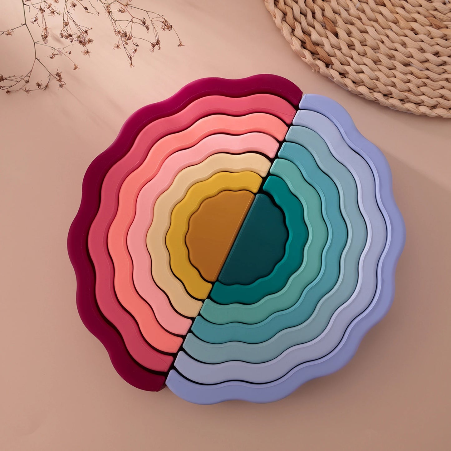 1Set Wavy Rainbow Stacking Toy BPA Free Silicone Teether Toy Baby Sensory Montessori Learning Toy For Kids 0-3 Years Baby Stuff