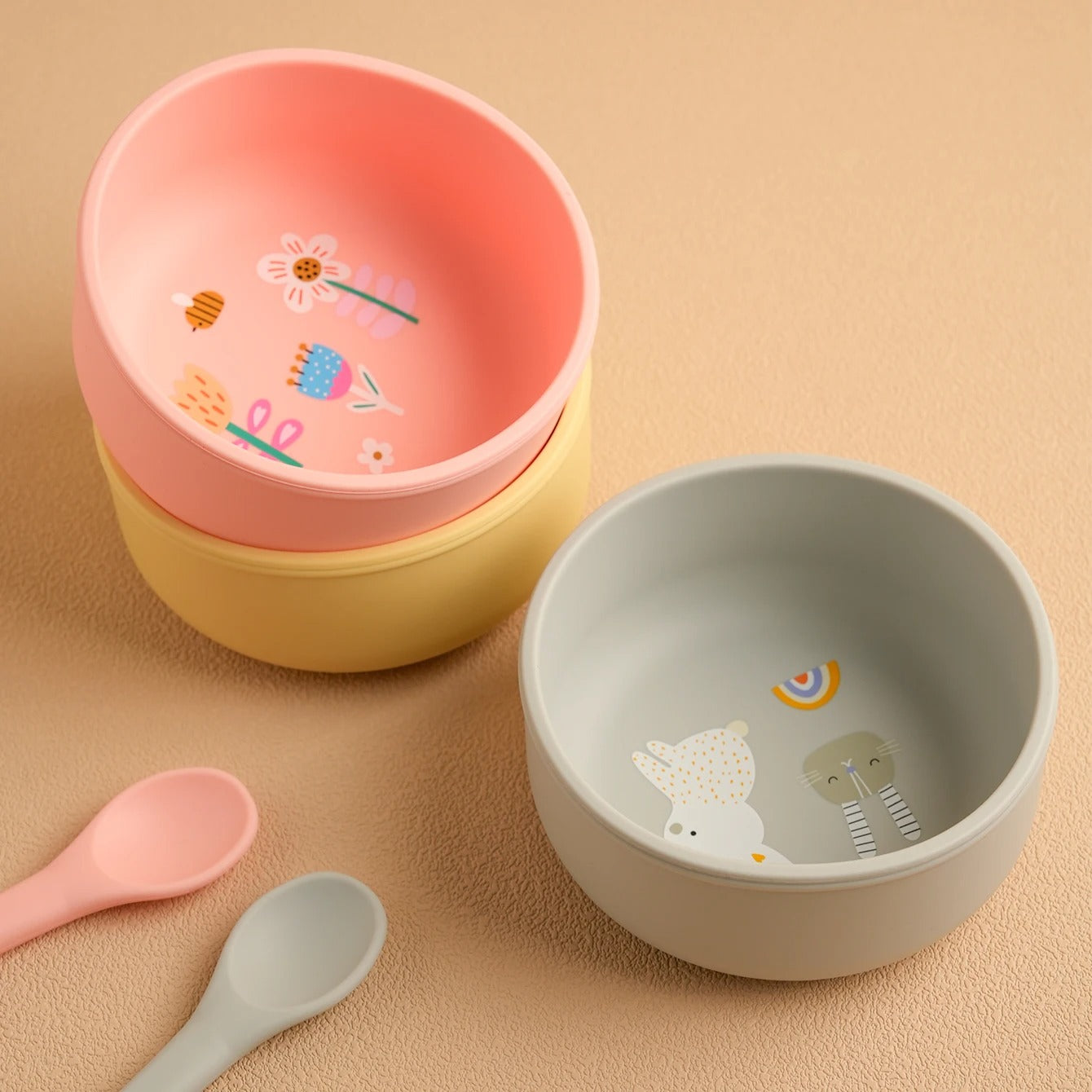 1PCS Baby Silicone Feeding Bowl Cartoon Pattern Baby Dishes Plate BPA Free Food Container Newborn Training Weaning Tableware