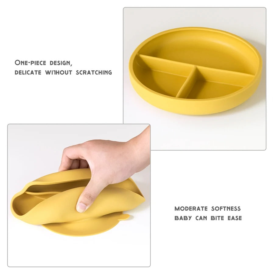 Cute Pure Color Weaning Children's Tableware Feeding Suction Plate Training Bowl Dining Appliance Food Grade Baby Accessories
