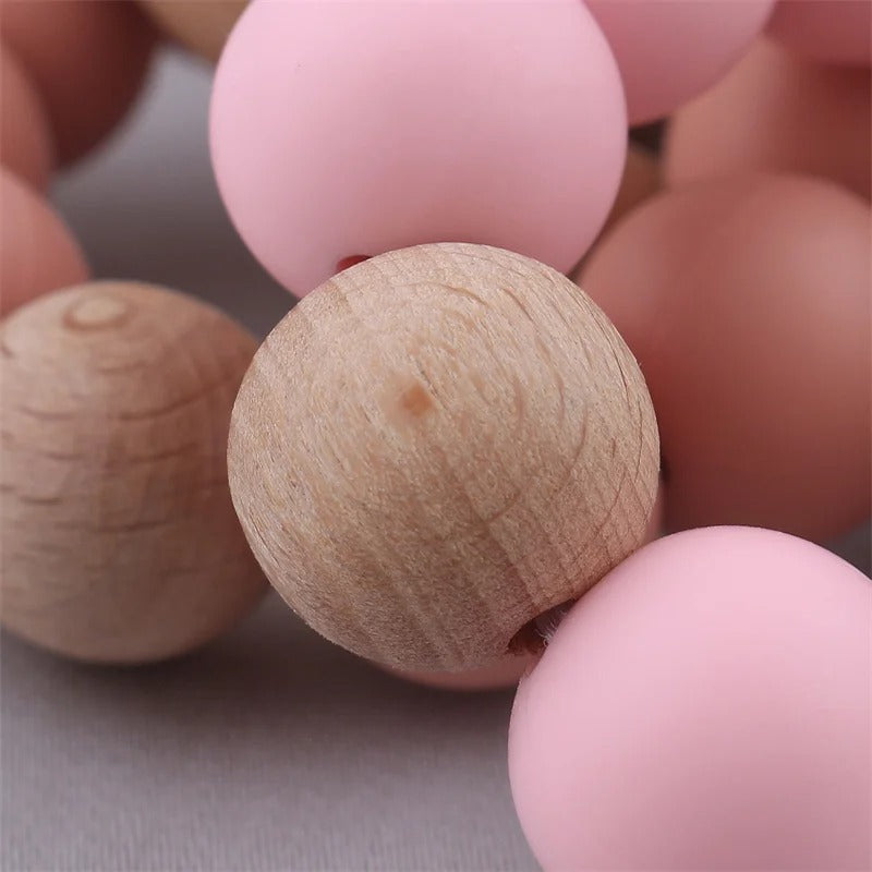 Baby Health Nursing Bracelets Teether Bab Toys Silicone Beads Wooden Ring Teething Wood Rattles Fidget Toys Newborn Accessories