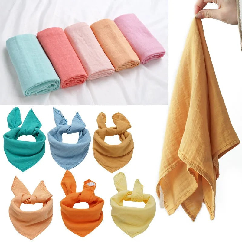 Muslin 70%Bamboo 30%Cotton Baby Blanket Baby Bed Soft Swaddle Newborn Pure Color Feeding Bibs Bandana Burp Cloth Towel Scarf