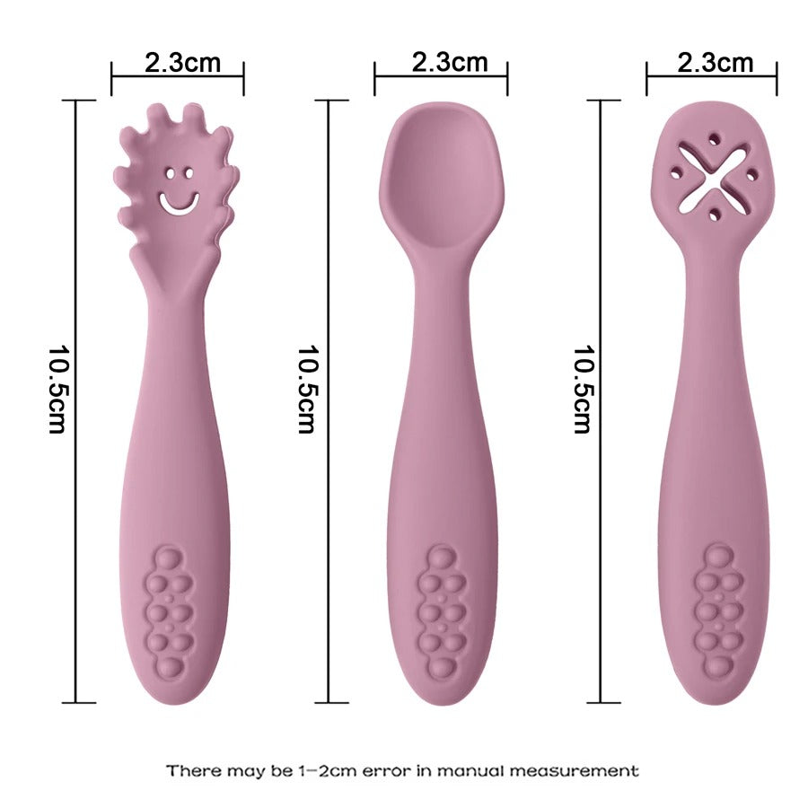 3PCS Kawaii Baby Learning Spoons Utensils Set Toddler Feeding Tableware Baby Silicone Teether Toys Training Cutlery Baby Stuff