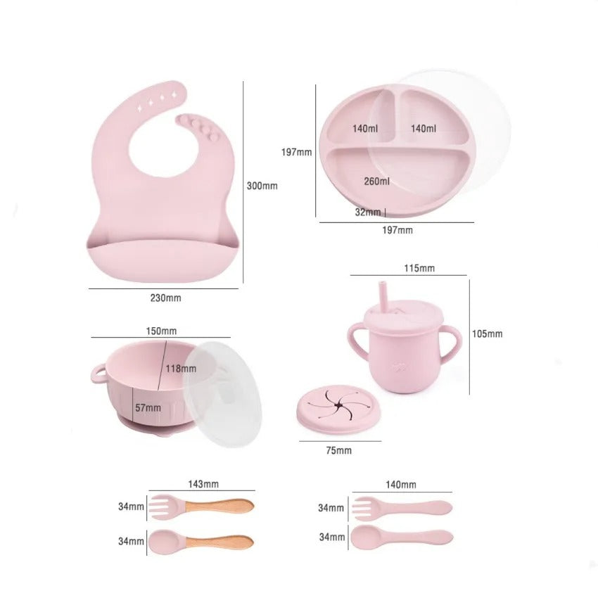 10pcs/Set Baby Children's Tableware Feeidng BPA Free Solid Color Food Plates Sucker Dishes Spoon Fork Sippy Cup Baby Stuff
