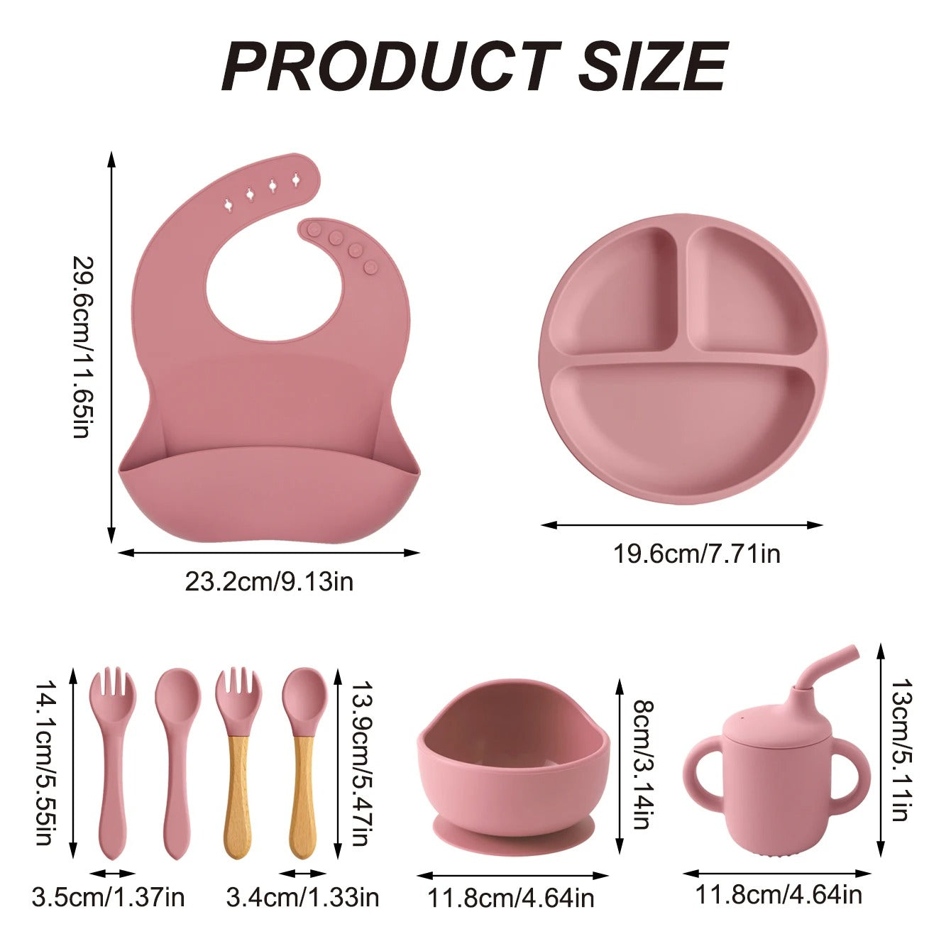 8PCS Silicone Baby Feeding Set Suction Plate BPA Free Straw Cup Waterproof Bib Spoon Fork Kids Learning Utensils Tableware