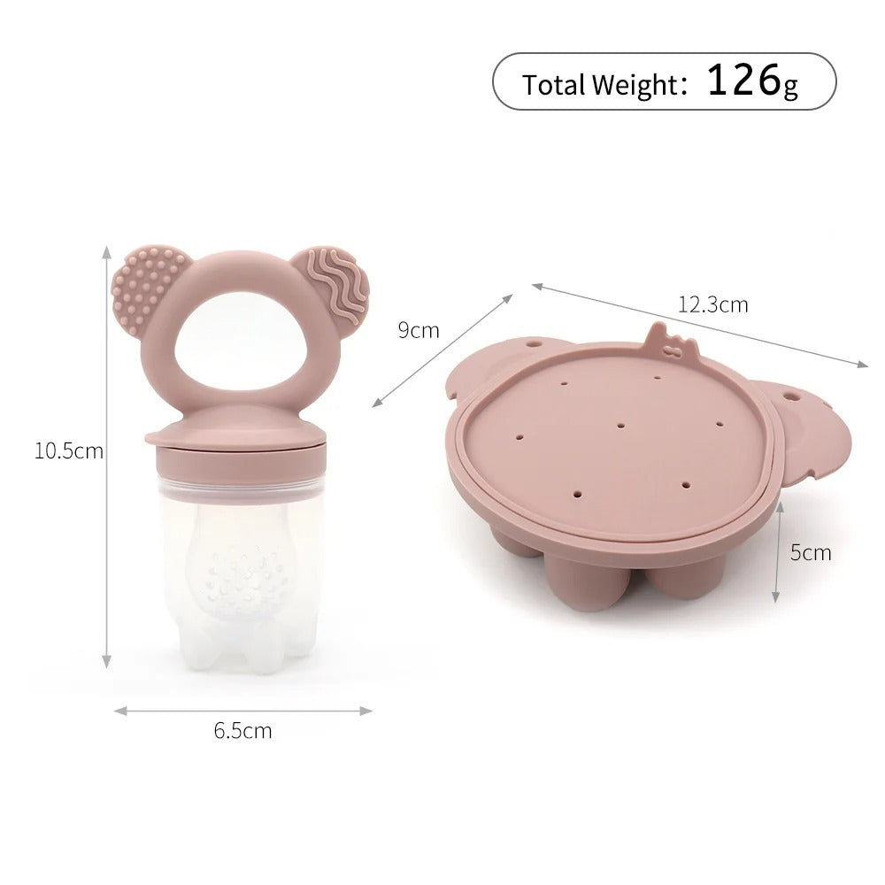 2PCS Baby Ice Cream Pops Silicone Mold Ice Cream Maker Cartoon Animal Shapes Molds Baby Fruit Feeding Pacifier Teether Toy