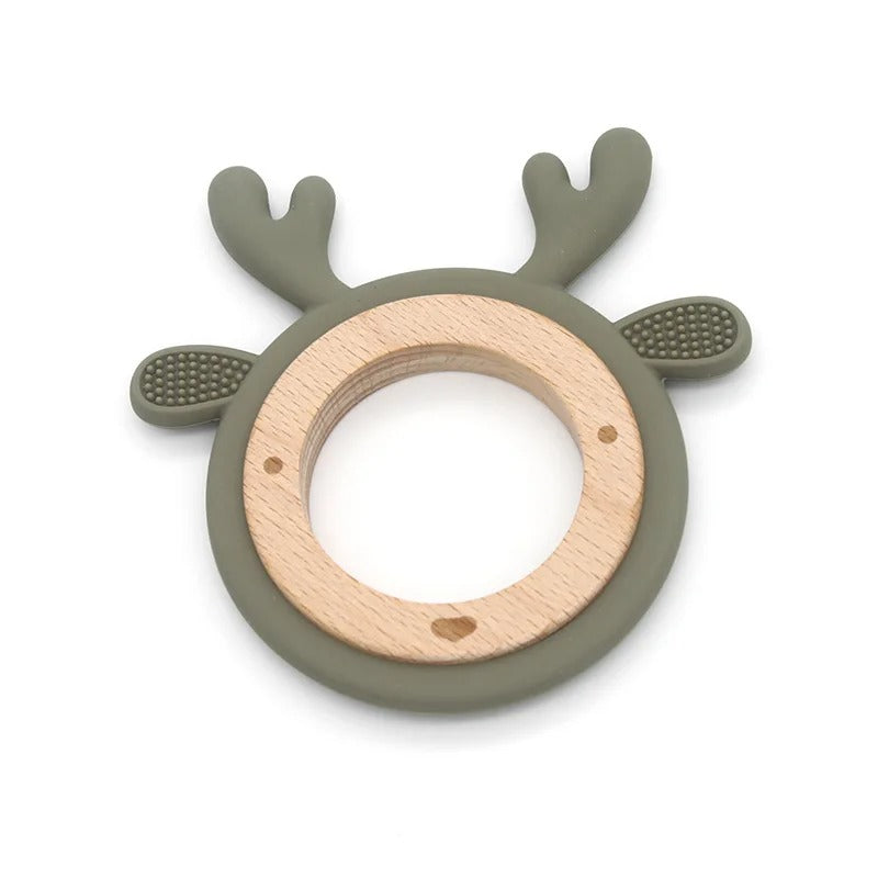 New Design Customized Cartoon Animals Baby Teether Toy 1PC Food Grade Wooden Ring Chewing Products Kids Molar Essentials