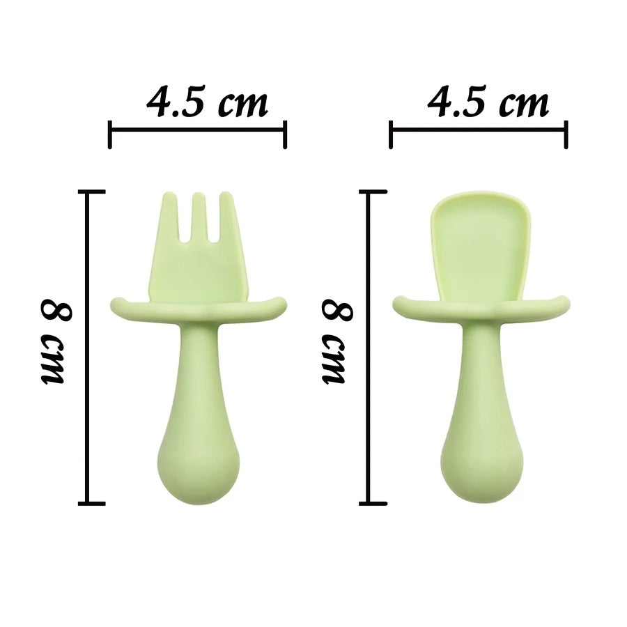 2pc Baby Silicone Spoon Fork Feeding Set Kid Training Dishes Plate Children's Tableware Toddlers Weaning Baby Accessories