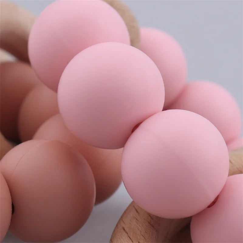 Baby Health Nursing Bracelets Teether Bab Toys Silicone Beads Wooden Ring Teething Wood Rattles Fidget Toys Newborn Accessories