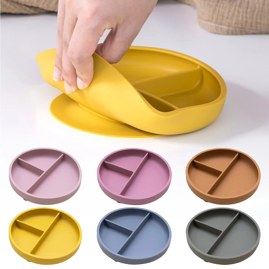 Cute Pure Color Weaning Children's Tableware Feeding Suction Plate Training Bowl Dining Appliance Food Grade Baby Accessories